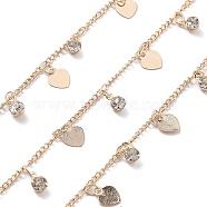 Handmade Brass & Glass Heart Chains, for Necklaces Bracelets Making, Long-Lasting Plated, Soldered, with Spool, Light Gold, 2x1.5x0.4mm, about 16.40 Feet(5m)/Roll(CHC-L051-08KCG)