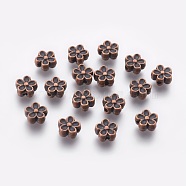 Tibetan Style Alloy 3D Flower Beads, Cadmium Free & Lead Free, Red Copper, 7x3.5mm, Hole: 1mm(RLF0476Y)