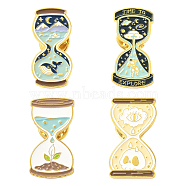 4Pcs 4 Style Alloy Enamel Brooches, Enamel Pin, with Butterfly Clutches, Sand Clock, Golden, Mixed Color, 29.5x14~16x9.5~10mm, 1pc/style(JEWB-SC0001-10)