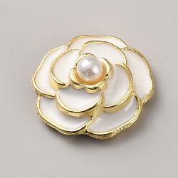 Alloy Enamel & Imitation Pearl Cabochons, Flower, Light Gold, White, 17.5x18x8.5mm(FIND-WH0366-480C-02)