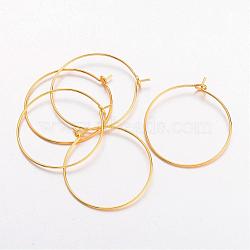 Brass Wine Glass Charm Rings Hoop Earrings, Golden, Nickel Free, 20 Gauge, 25x0.8mm(X-EC067-2NFG)