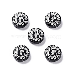 Black Opaque Acrylic Beads, Metal Enlaced, Flat Round, Silver, 14x5.5mm, Hole: 1.5mm, about 690pcs/500g(OACR-G016-35A)