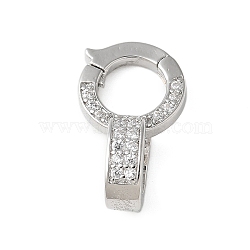 Brass Micro Pave Clear Cubic Zirconia Fold Over Clasps, Rack Plating, Long-Lasting Plated, Lead Free & Cadmium Free, Round Ring, Platinum, 15x9x6mm, Hole: 5.5mm(KK-P290-15P)