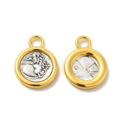 Alloy Pendants, Long-Lasting Plated, Cadmium Free & Lead Free, Flat Round, Antique Silver & Golden, 24.5x19x3.5mm, Hole: 4mm(PALLOY-E024-33G)