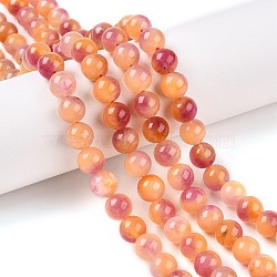 Dyed Natural White Jade Beads Strands, Two Tone, Round, PeachPuff, 8x8mm, Hole: 0.9mm, about 47~48pcs/strand, 15.16~15.72''(38.5~39.3cm)(G-T138-8mm-210-31)