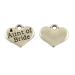 Tibetan Alloy Heart Carved Word Aunt of Bride Wedding Family Charms Rhinestone Settings, Lead Free & Cadmium Free & Nickel Free, Antique Silver, 14x16x2.5mm, Hole: 2mm, Fit for 1.5mm Rhinestone(X-TIBEP-GC204-AS-NR)