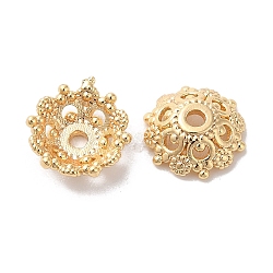 Brass Bead Caps, Multi-Petal Flower, Real 18K Gold Plated, 8x2.5mm, Hole: 1.2mm(KK-G465-15G)