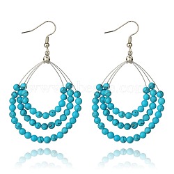 Trendy Synthetic Turquoise Beaded Earrings for Girls, with Brass Earring Hooks, Medium Turquoise, 70~75mm(X-EJEW-PJE690)