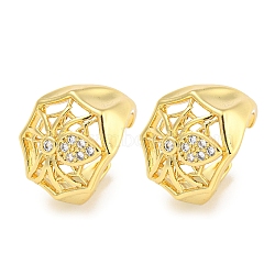 Brass Micro Pave Cubic Zirconia Cuff Earrings, Spider Net, Real 18K Gold Plated, 15x12mm(EJEW-C104-145G)