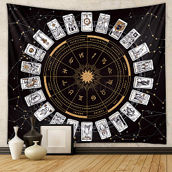 Sun Constellation and Star Tarot Tapestry, Polyester Bohemian Astrology Wall Tapestry, for Bedroom Living Room Decoration, Rectangle, Black, 730x950mm(PW23040478888)