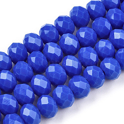 Opaque Solid Color Imitation Jade Glass Beads Strands, Faceted, Rondelle, Royal Blue, 4x3mm, Hole: 0.4mm, about 113~115pcs/strand, 41~41.5cm(EGLA-A044-P4mm-D32)