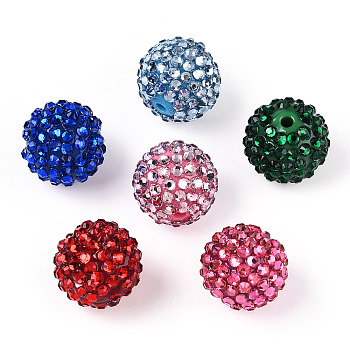 Transparent Resin Rhinestone Graduated Beads, with Acrylic Round Beads Inside, Mixed Color, 12mm, Hole: 2~2.5mm