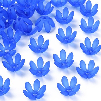 Transparent Acrylic Beads, Frosted, Flower, Royal Blue, 19x17x10mm, Hole: 3mm, about 764pcs/500g
