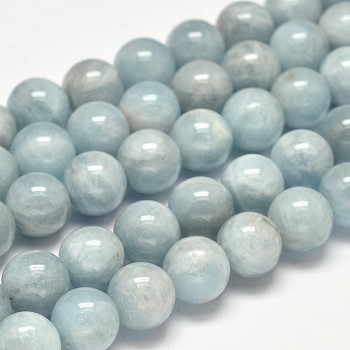Round Grade AB Natural Aquamarine Bead Strands, 10mm, Hole: 1mm, about 40pcs/strand, 15.5 inch