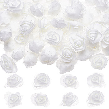 3D Foam Rose Ornament Accessories, Imitation Flower, with Organza, White, 43~45x39~45x21.5~22mm