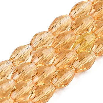 Transparent Glass Beads Strands, Faceted, Oval, Goldenrod, 8x5.5mm, Hole: 1mm, about 70pcs/strand, 22.2~22.64''(55.5~57.5cm)