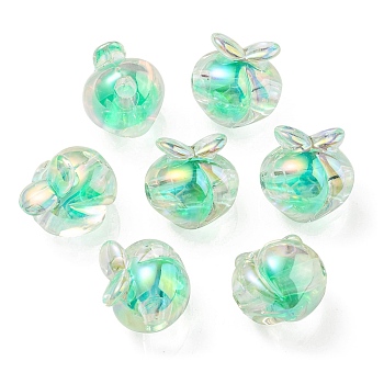 UV Plating Rainbow Iridescent Acrylic Beads, Two Tone Bead in Bead, Peach, Spring Green, 18x17.5x16mm, Hole: 3.5mm
