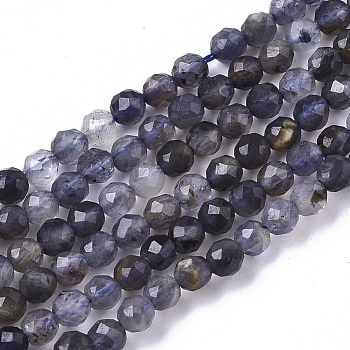 Natural Iolite/Cordierite/Dichroite Beads Strands, Faceted, Round, 3mm, Hole: 0.6mm, about 120pcs/Strand, 15.35 inch(39cm)