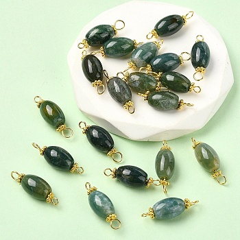 20Pcs Natural Moss Agate Connector Charms, with 304 Stainless Steel Findings, 23mm, Hole: 2.7mm