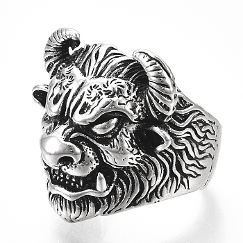 Adjustable Tibetan Style Alloy Cuff Rings, Open Rings, Cow, Size 10, Antique Silver, Size 10, Inner Diameter: 20mm
