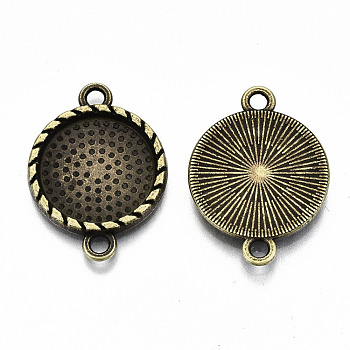 Tibetan Style Alloy Flat Round Cabochon Connector Settings, Cadmium Free & Nickel Free & Lead Free, Antique Bronze, Tray: 16mm, 27x19.5x2.5mm, Hole: 2mm, about 440pcs/1000g