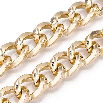 Aluminum Curb Chains, Flat Twist Oval Link Chains, Unwelded, Light Gold, 20x15x3.5mm