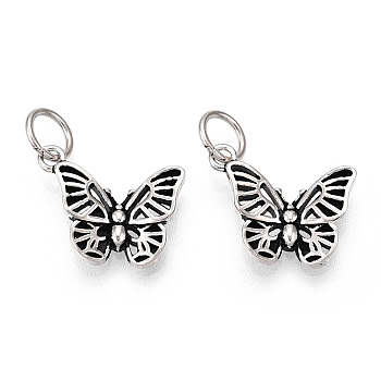 925 Sterling Silver Pendants, Hollow Butterfly Charms with Jump Rings, Antique Silver, 17x14x2.5mm, Hole: 4mm