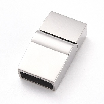 316 Surgical Stainless Steel Magnetic Clasps with Glue-in Ends, Rectangle, Stainless Steel Color, 22x12x6.5mm, Hole: 10mm