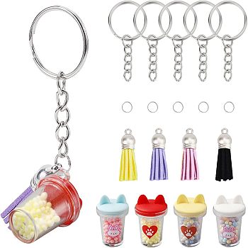 CHGCRAFT DIY Imitation Milky Tea Charm Keychain Making Kit, Including Resin Pendants, Iron Split Key Rings, Faux Suede Tassel Pendant Decorations, Mixed Color, 16pcs/box