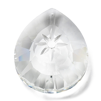 Transparent Glass Pendants, Faceted, Teardrop, for Chandelier Crystal Hanging Pendants, Clear, 76x58x21.5mm, Hole: 1.8mm