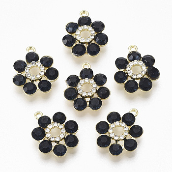 Golden Plated Alloy Pendants, with Glass Rhinestone, Flower, Prussian Blue, 19x16x5mm, Hole: 1.2~1.5mm