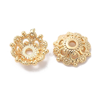 Brass Bead Caps, Multi-Petal Flower, Real 18K Gold Plated, 8x2.5mm, Hole: 1.2mm