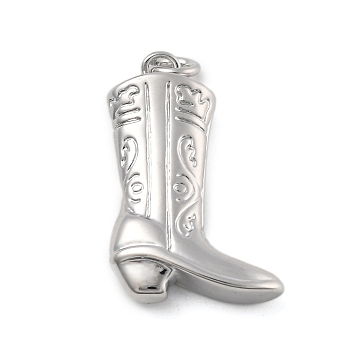 Brass Micro Pave Clear Cubic Zirconia Pendants, Western Cowboy Shoes, Platinum, 23.5x13.5x4.5mm, Hole: 1.6mm