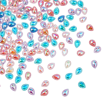 DICOSMETIC 200Pcs Druzy Teardrop Sew on Rhinestone, Resin Rhinestone, 2-Hole Links, Flat Back & Back Plated, Garments Accessories, Mixed Color, 17.5x12.5x4mm, Hole: 1mm