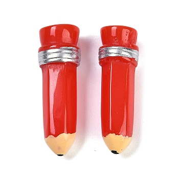 Pencil Resin Cabochons, Red, 28.5x7.5x7.5mm