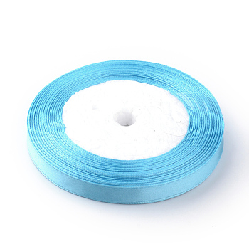 High Dense Single Face Satin Ribbon, Polyester Ribbons, Deep Sky Blue, 3/8 inch(9~10mm), about 25yards/roll, about 10rolls/group