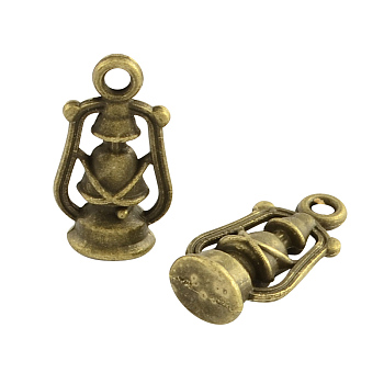 Tibetan Style Alloy Lantern/Oil Lamp Pendants, Cadmium Free & Nickel Free & Lead Free, Antique Bronze, 20x10.5x6mm, Hole: 2mm, about 555pcs/1000g