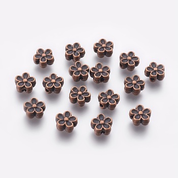 Tibetan Style Alloy 3D Flower Beads, Cadmium Free & Lead Free, Red Copper, 7x3.5mm, Hole: 1mm
