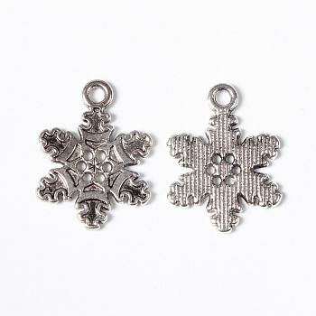 Tibetan Style Alloy Snowflake Pendants, Lead Free and Cadmium Free, Antique Silver, 22x16x2mm, Hole: 1.5mm