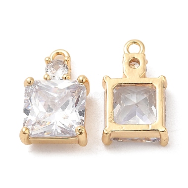 Real 18K Gold Plated Clear Square Brass+Glass Charms
