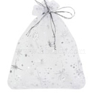 Silver Stamping Star Organza Printed Gift Drawstring Bags, Jewelry Pouches, Wedding Party Christmas Favor Gift Bags, Rectangle, White, 12x9cm(PW-WG4192C-01)