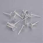 Stud Earring Settings, Brass Head and Stainless Steel Pin, Lead Free and Cadmium Free, Silver Color Plated, Tray: 6mm, Pin: 10mm(X-KK-C2896-S-1)