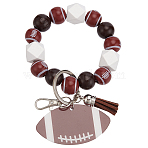 1Pc Wood & Acrylic Keychains, with Iron Rings and Alloy Swivel Lobster Claw Clasps, Rugby, Platinum, 155mm(HJEW-SP0001-85)