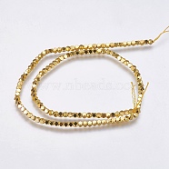 Electroplate Non-magnetic Synthetic Hematite Bead Strands, Faceted, Cube, Golden Plated, 3x3x3mm, Hole: 0.5mm, about 133pcs/strand, 16 inch(X-G-K237-08I)