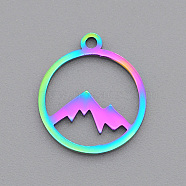 Ion Plating(IP) 201 Stainless Steel Laser Cut Pendants, Mountain, Rainbow Color, 14x12x1mm, Hole: 1mm(STAS-S105-LA493)