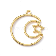 Zinc Alloy Pendants, Open Back Bezel, for DIY UV Resin, Epoxy Resin, Pressed Flower Jewelry, Moon & Star, Golden, 25.5x23x2mm, Hole: 1.8mm(PALLOY-D580-16G)