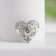 Tibetan Style Carved Heart Zinc Alloy Beads, Antique Silver, 12x13x6mm, Hole: 1mm(TIBEB-M028-01AS)