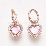 Glass Pendants, with Alloy Findings, Faceted, Heart, Rose Gold, Pearl Pink, 11.5x8.5x4.5mm, Hole: 6.5mm(MPDL-S066-105)