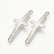 Tarnish Resistant 201 Stainless Steel Links connectors, Sideways Cross, Stainless Steel Color, 40.5x16x1mm, Hole: 2mm(STAS-S076-22)