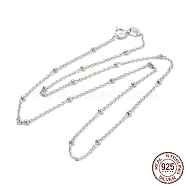 Rhodium Plated 925 Sterling Silver Satellite Chain Necklaces, with S925 Stamp, for Beadable Necklace Making, Real Platinum Plated, 17.72~18.11 inch(45~46cm)(STER-NH0001-07A-P)